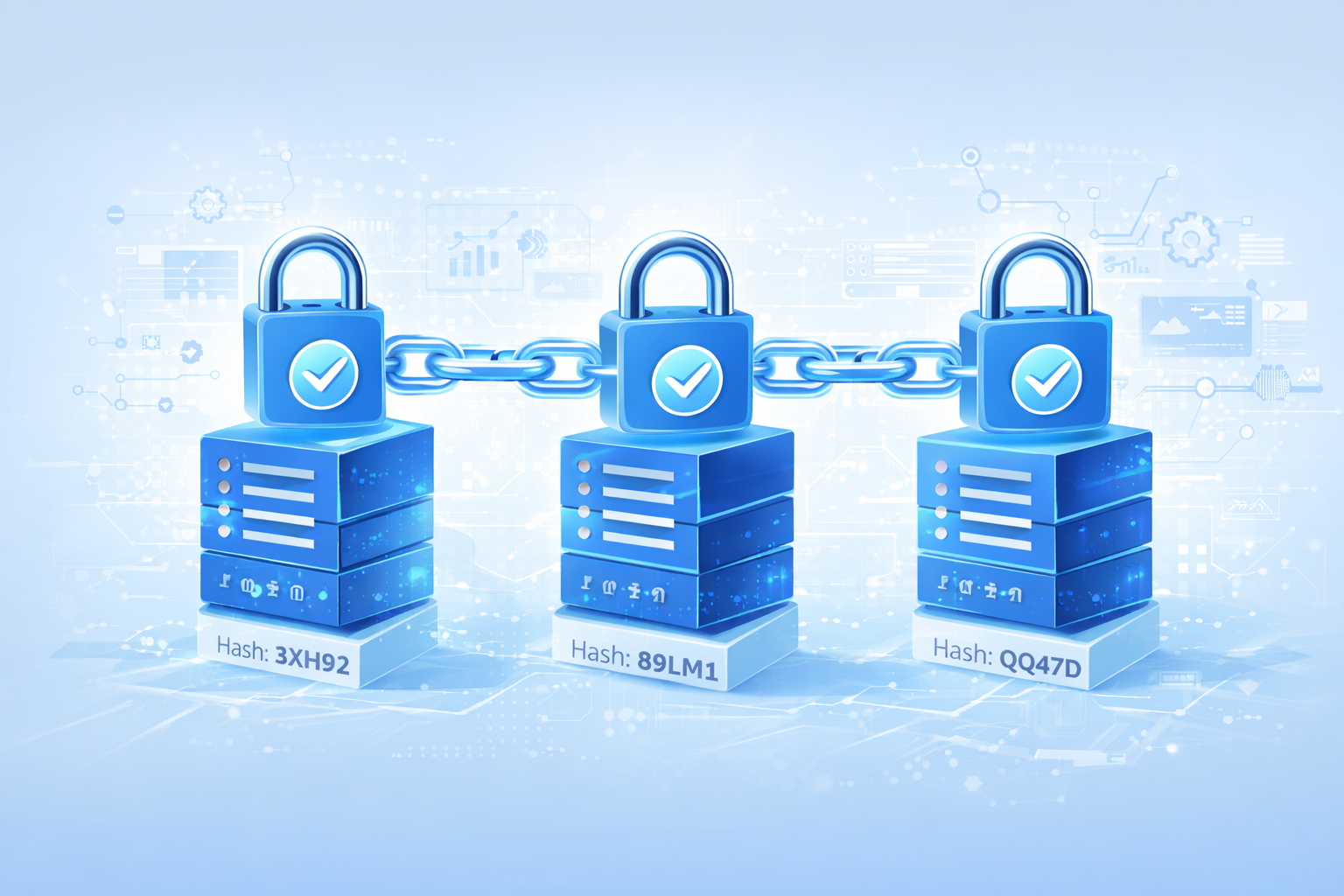 Qué es blockchain y cómo funciona (explicado fácil) 1 Estructura básica de blockchain con bloques enlazados formando una cadena digital