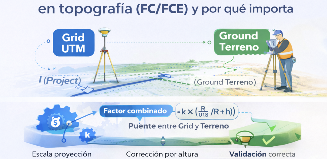 Factor combinado en topografía (FC/FCE) explicado visualmente