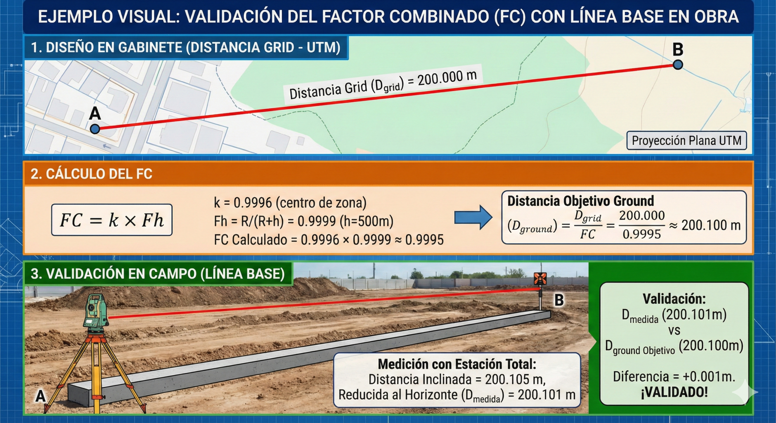 Qué es el factor combinado en topografía (FC/FCE) y por qué importa 5 resumen visual del factor combinado y su validación en topografía para proyectos de obra